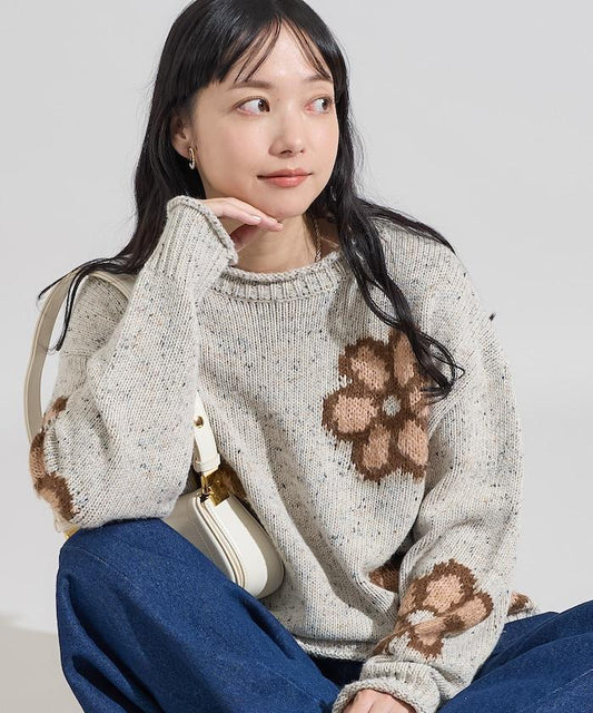花卉提花針織套頭衫
