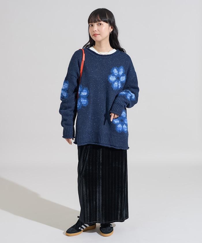 花卉提花針織套頭衫