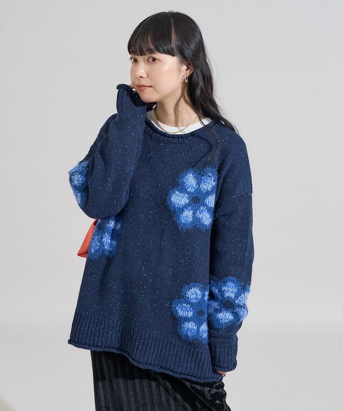 花卉提花針織套頭衫