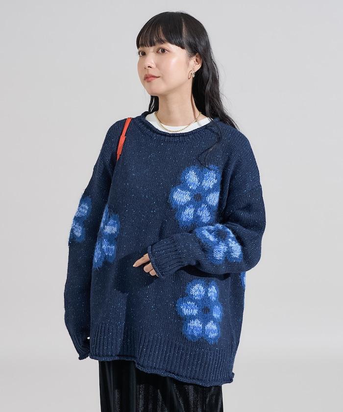 花卉提花針織套頭衫