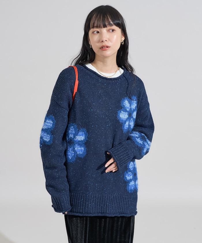 花卉提花針織套頭衫