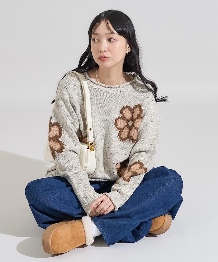 花卉提花針織套頭衫