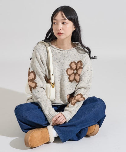 花卉提花針織套頭衫