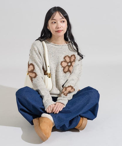 花卉提花針織套頭衫
