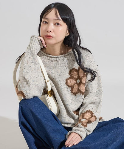 花卉提花針織套頭衫
