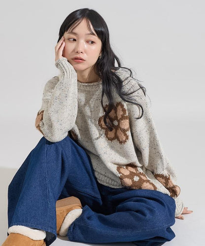 花卉提花針織套頭衫