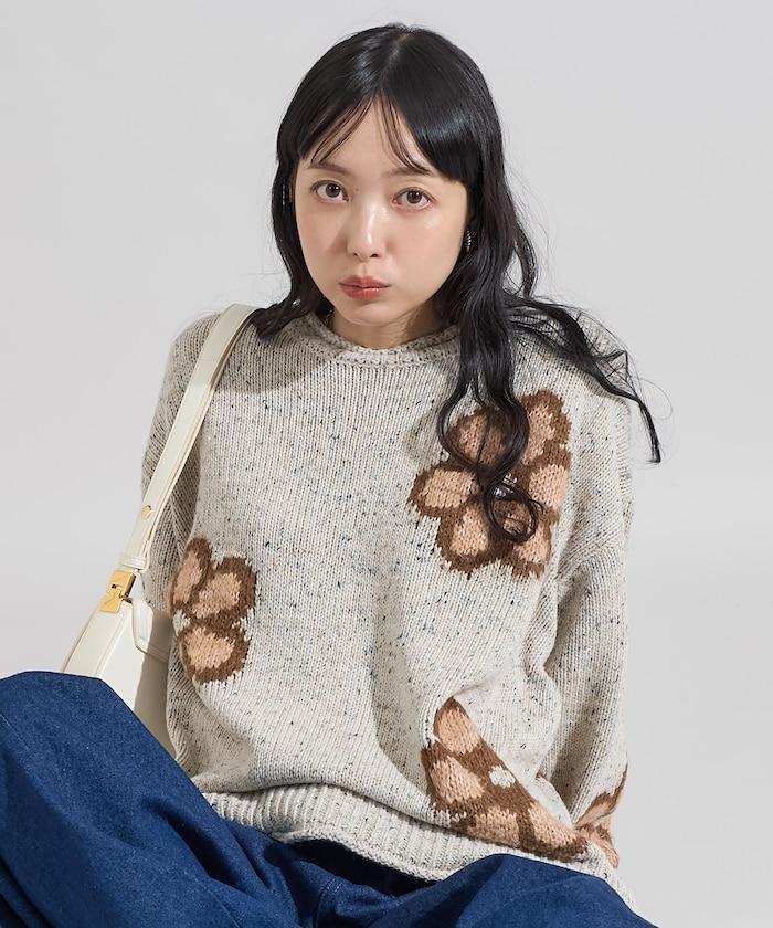 花卉提花針織套頭衫