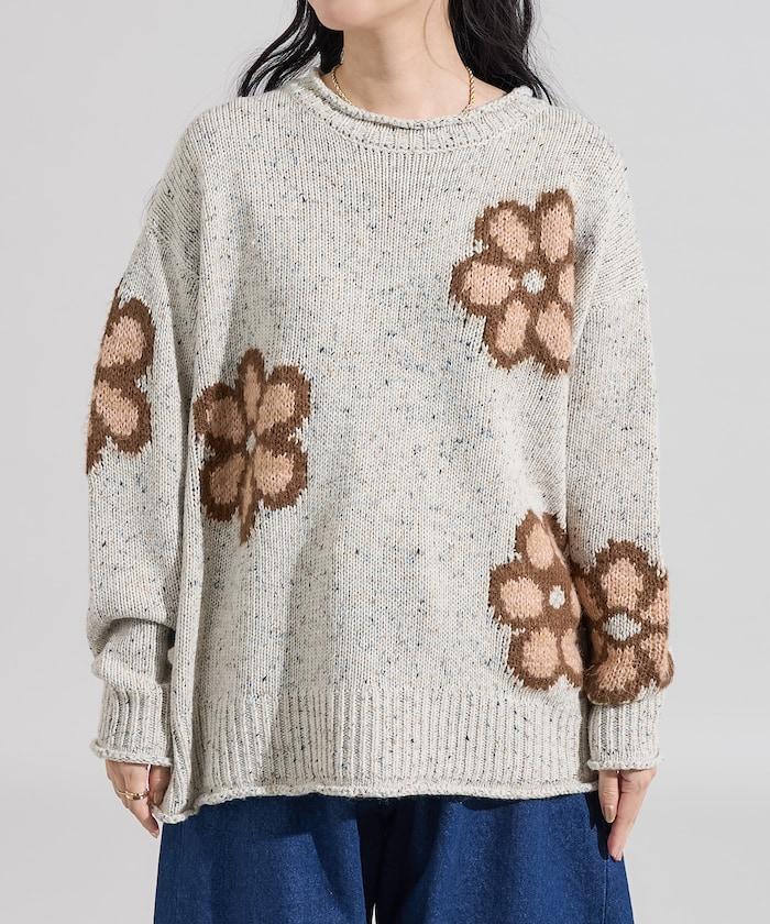 花卉提花針織套頭衫