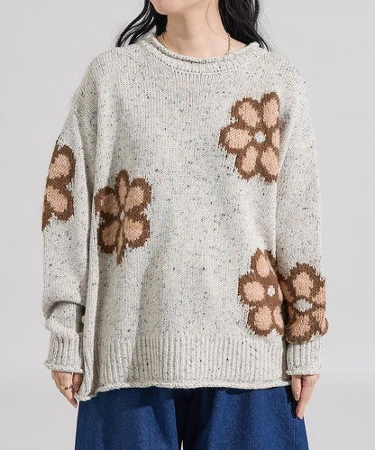 花卉提花針織套頭衫