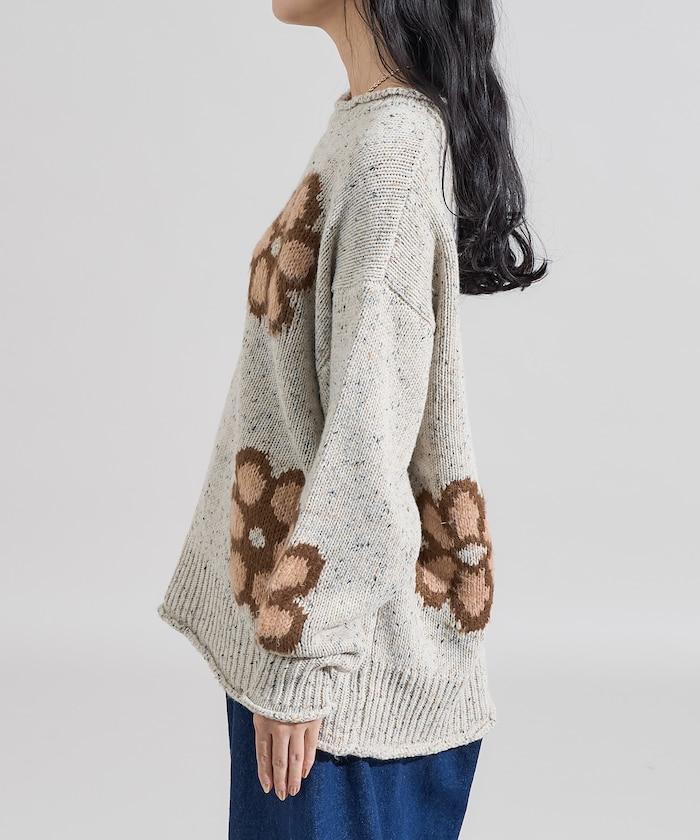 花卉提花針織套頭衫