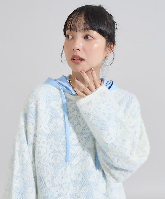 透視花卉提花針織衫