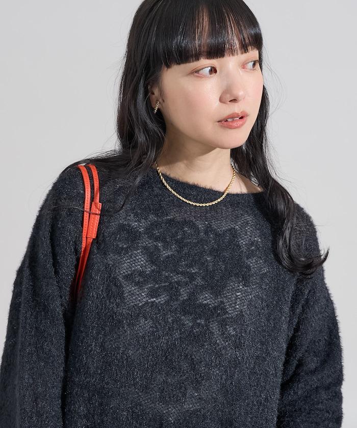 透視花卉提花針織衫