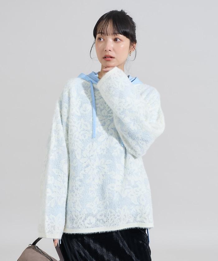 透視花卉提花針織衫