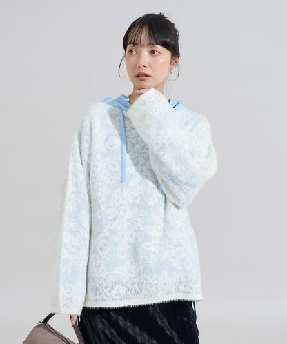 透視花卉提花針織衫