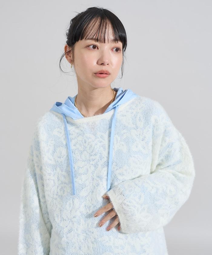 透視花卉提花針織衫
