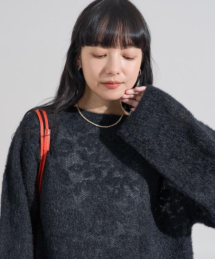 透視花卉提花針織衫