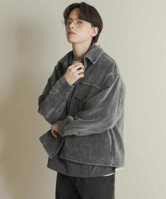 復古斜紋拉鍊夾克