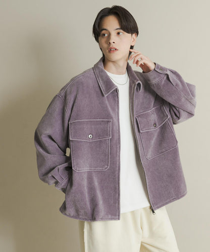 復古斜紋拉鍊夾克