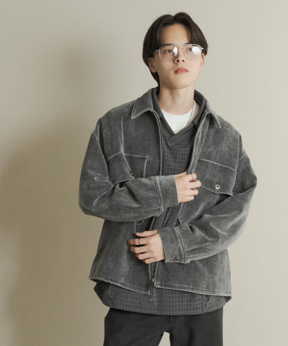 復古斜紋拉鍊夾克