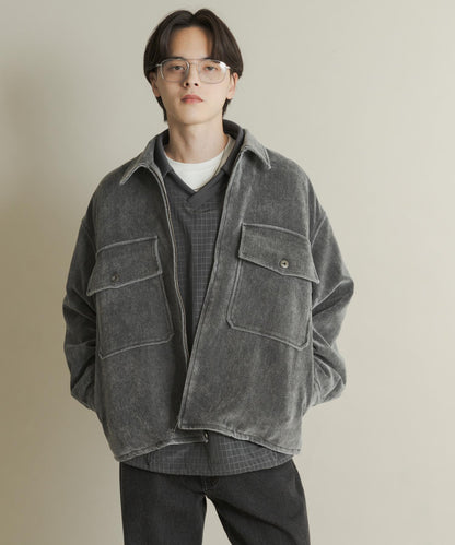 復古斜紋拉鍊夾克