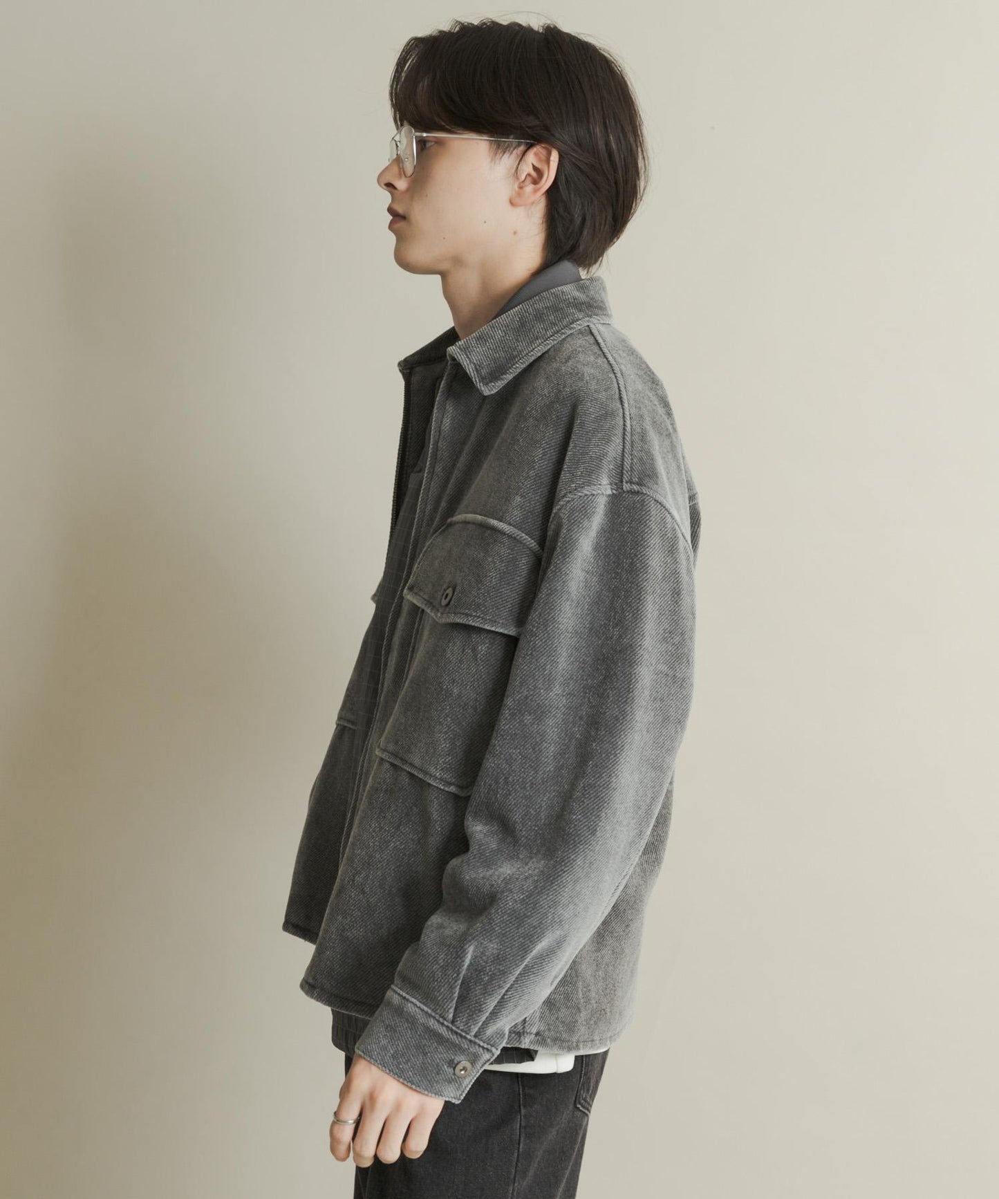 復古斜紋拉鍊夾克