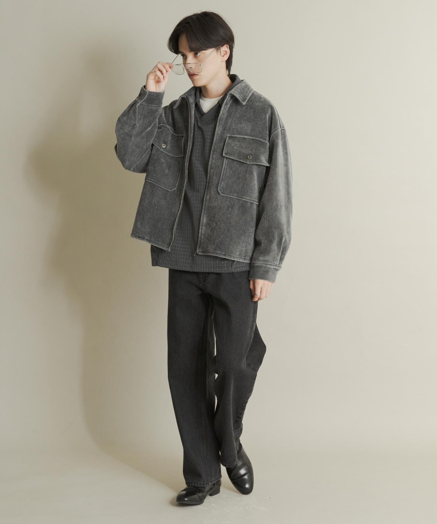 復古斜紋拉鍊夾克