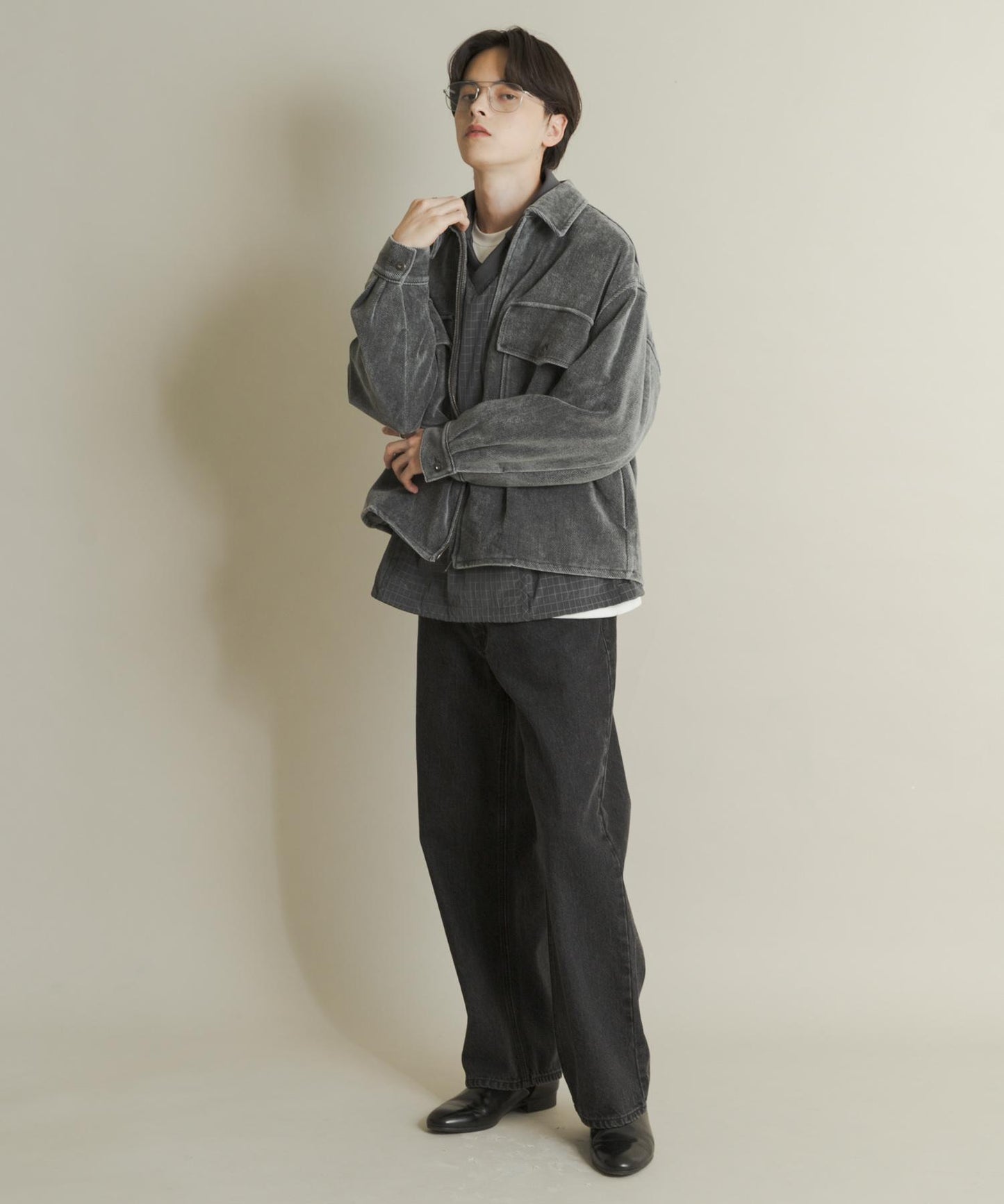 復古斜紋拉鍊夾克