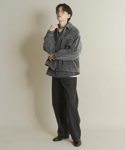 復古斜紋拉鍊夾克