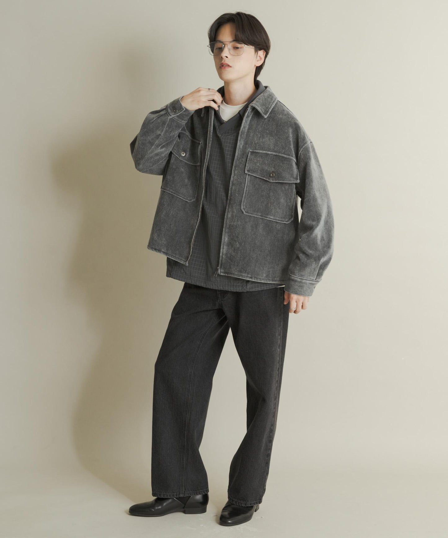 復古斜紋拉鍊夾克