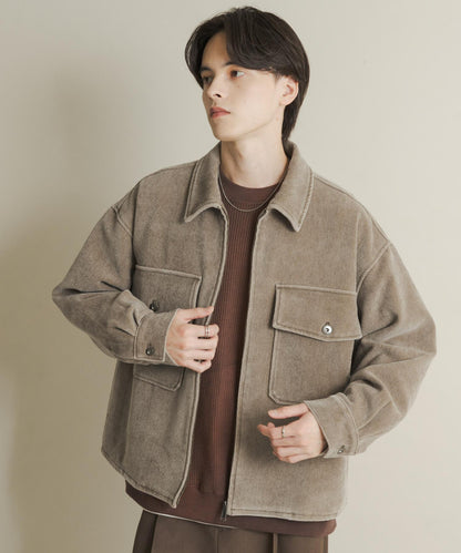 復古斜紋拉鍊夾克