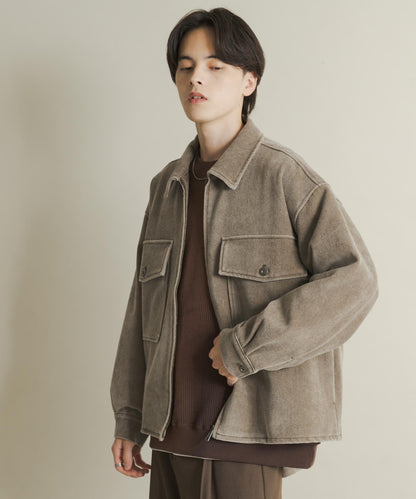 復古斜紋拉鍊夾克