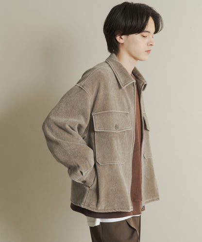 復古斜紋拉鍊夾克