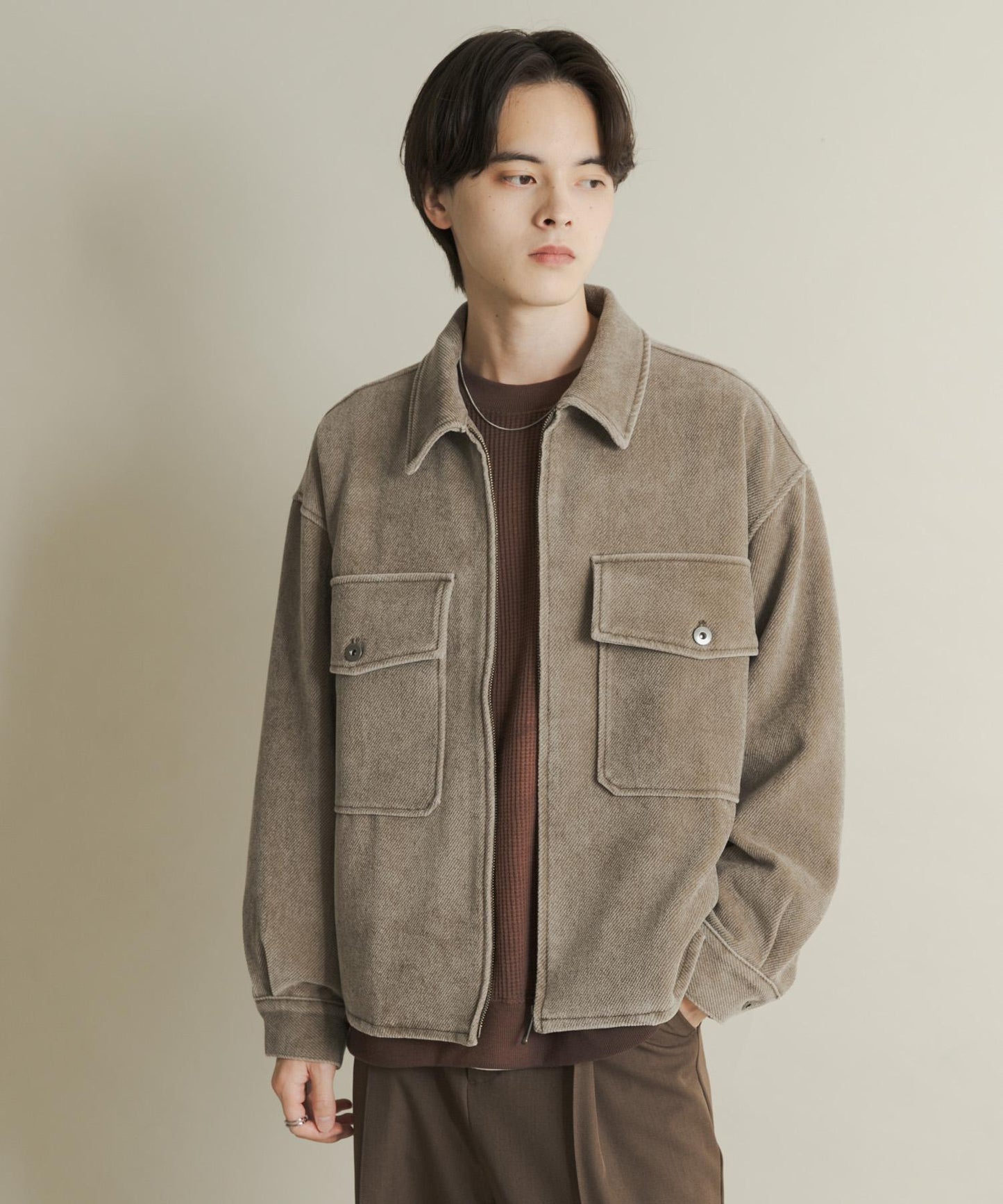 復古斜紋拉鍊夾克