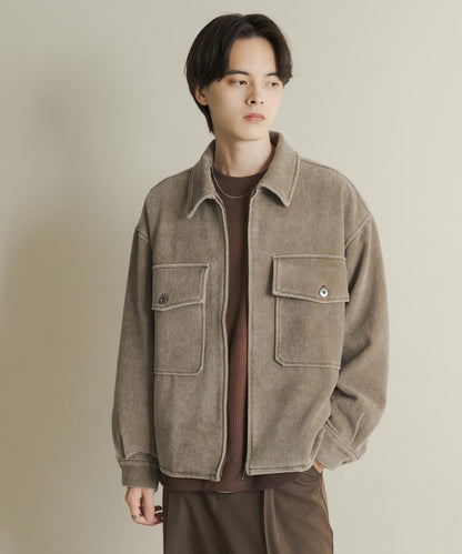 復古斜紋拉鍊夾克