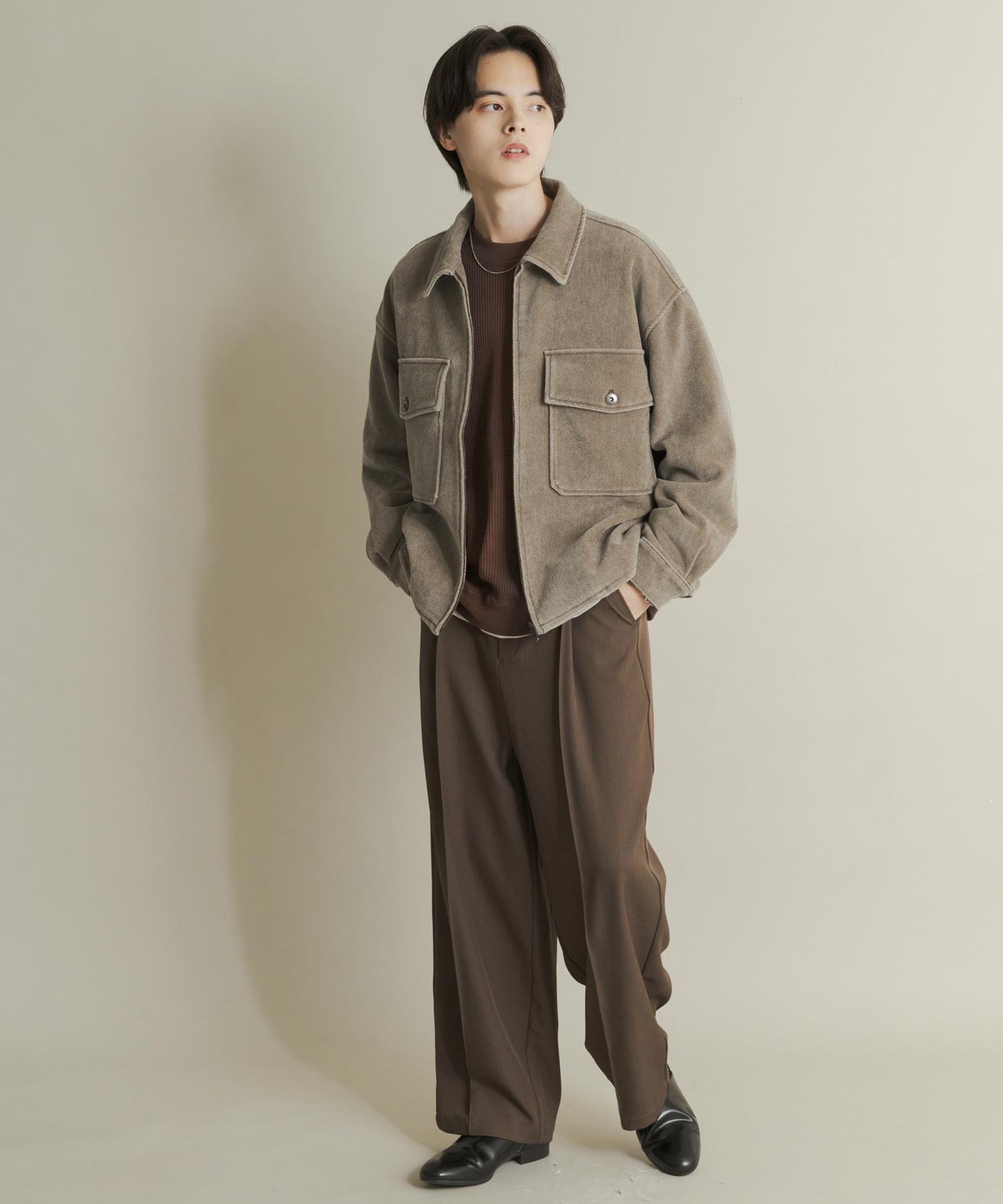 復古斜紋拉鍊夾克