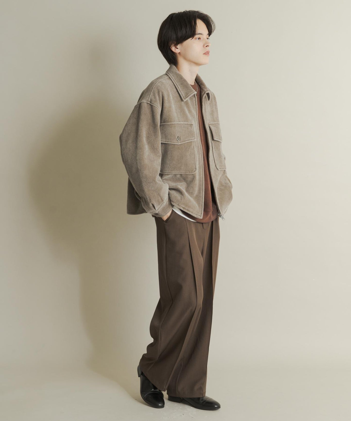 復古斜紋拉鍊夾克