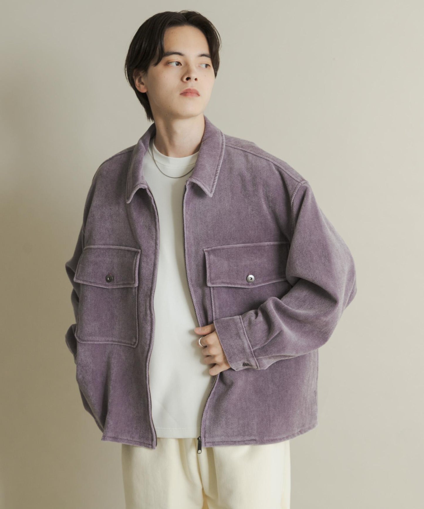 復古斜紋拉鍊夾克