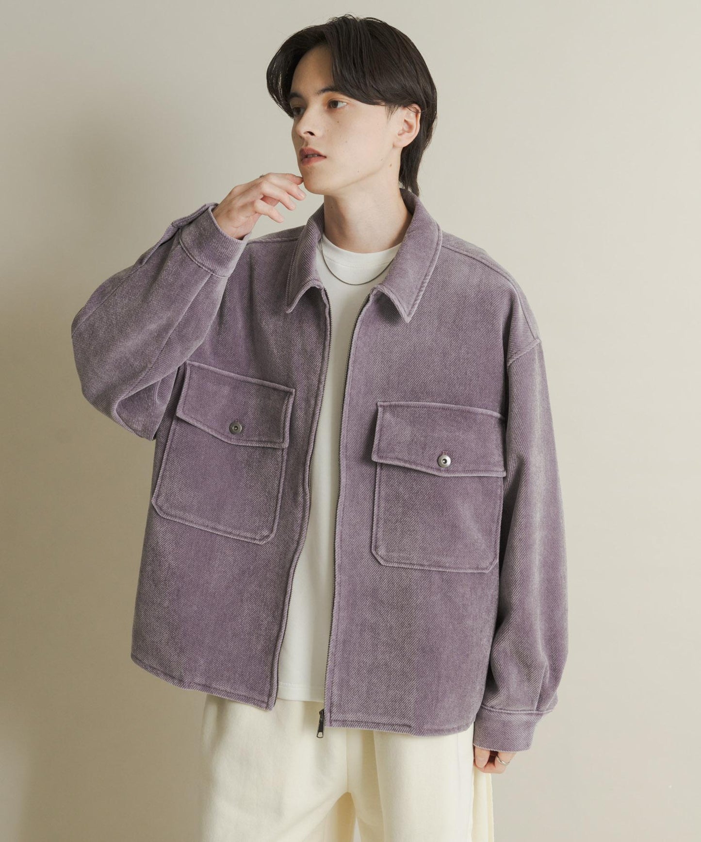 復古斜紋拉鍊夾克