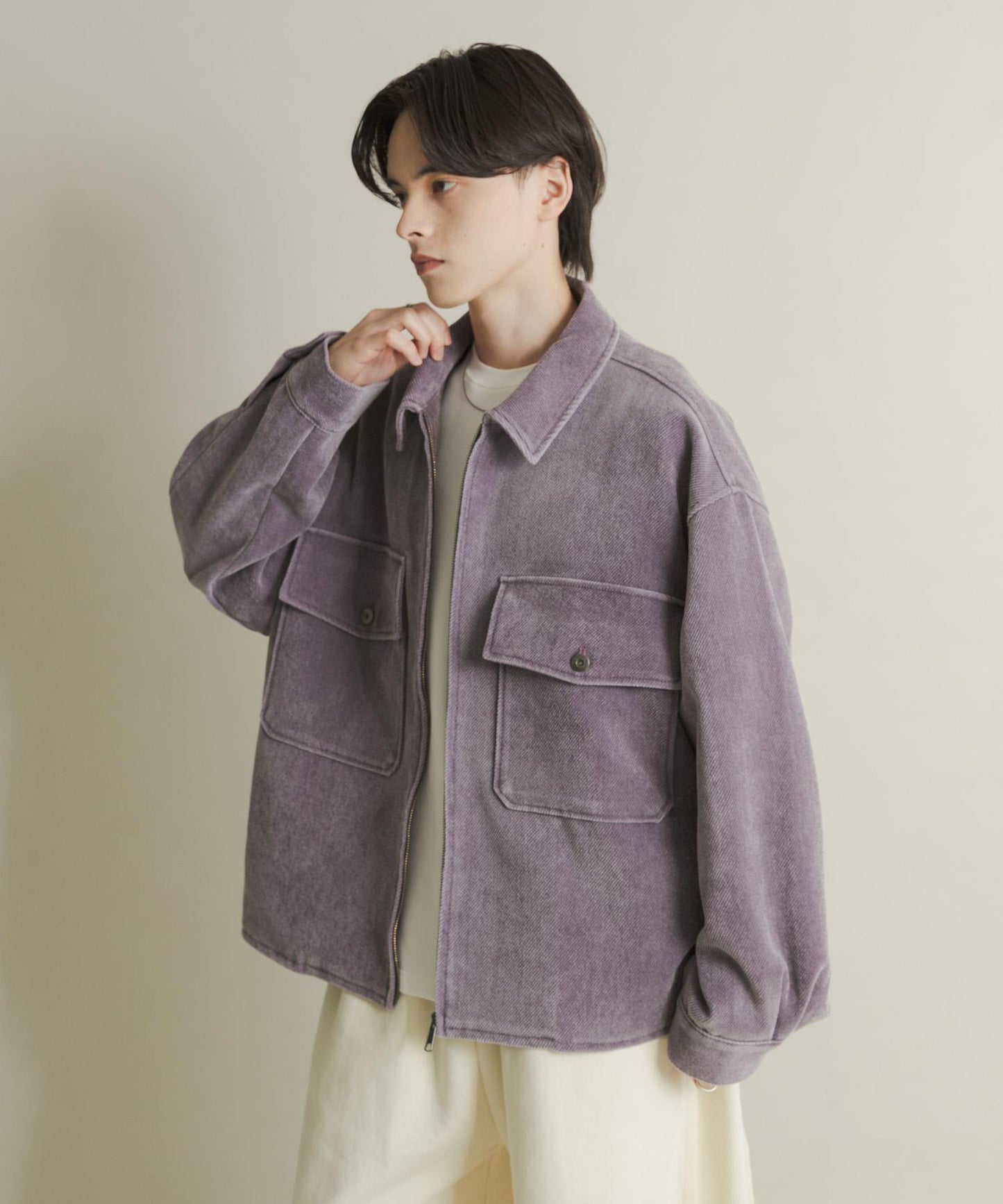 復古斜紋拉鍊夾克