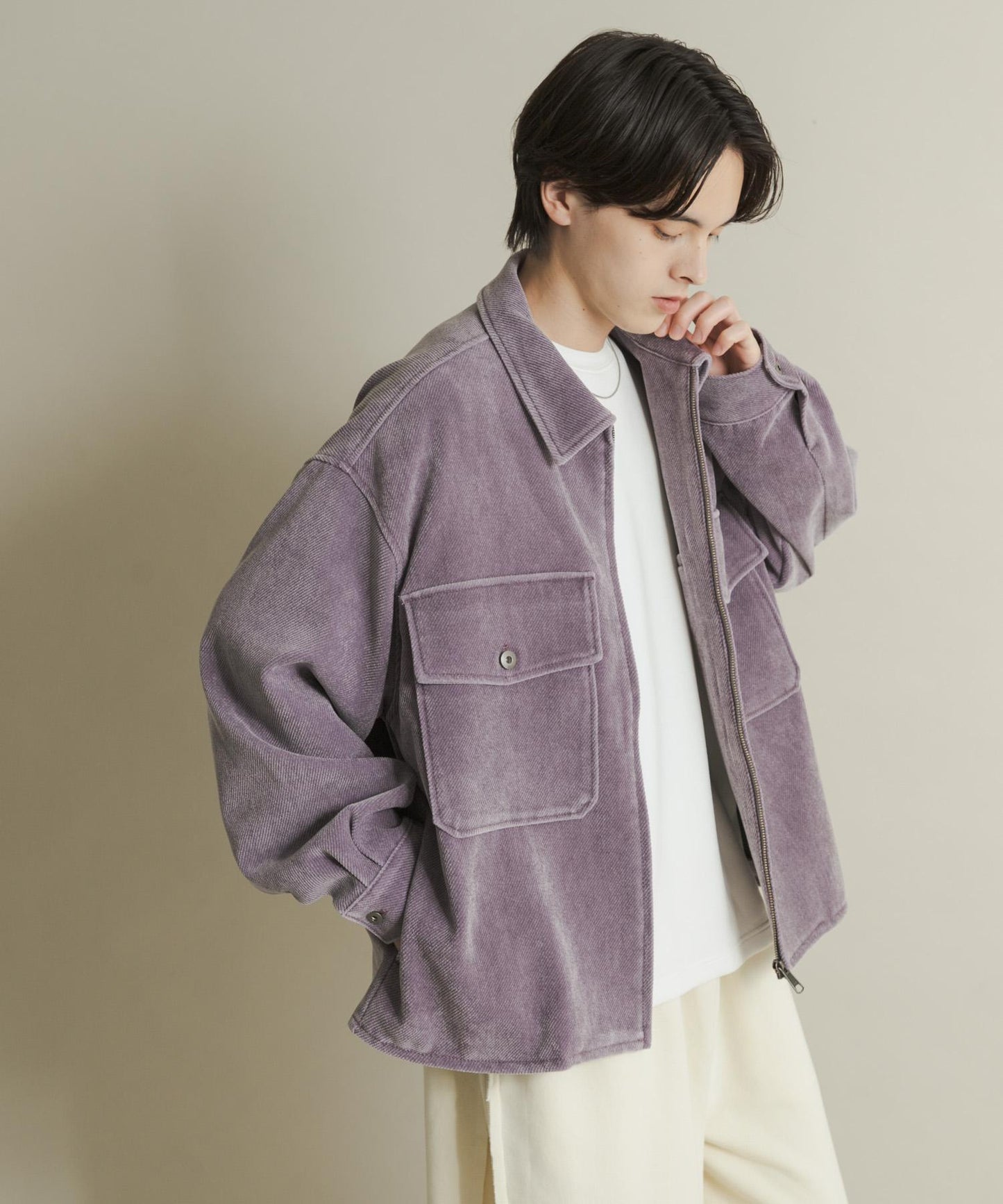 復古斜紋拉鍊夾克