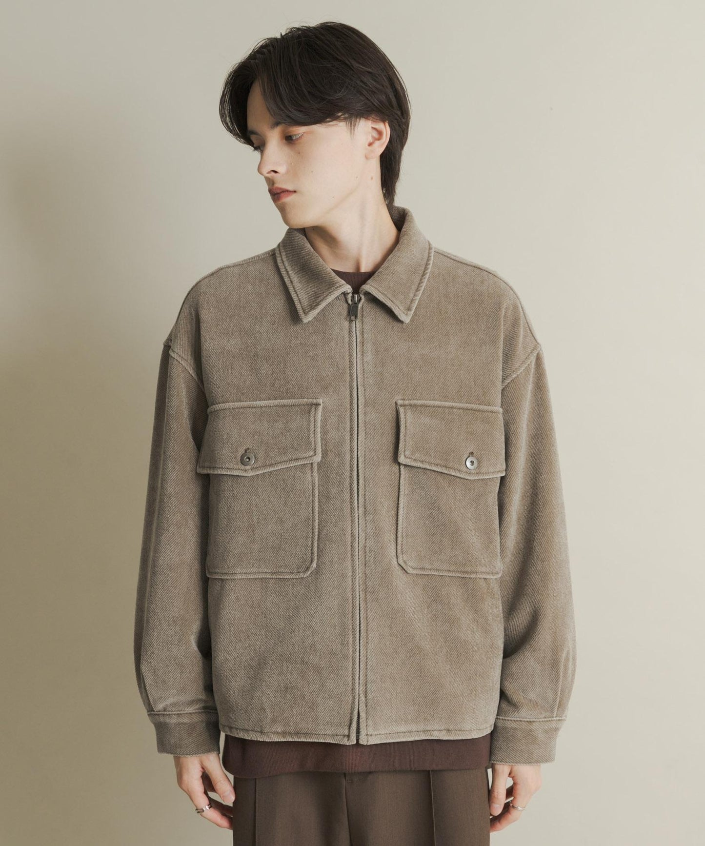 復古斜紋拉鍊夾克