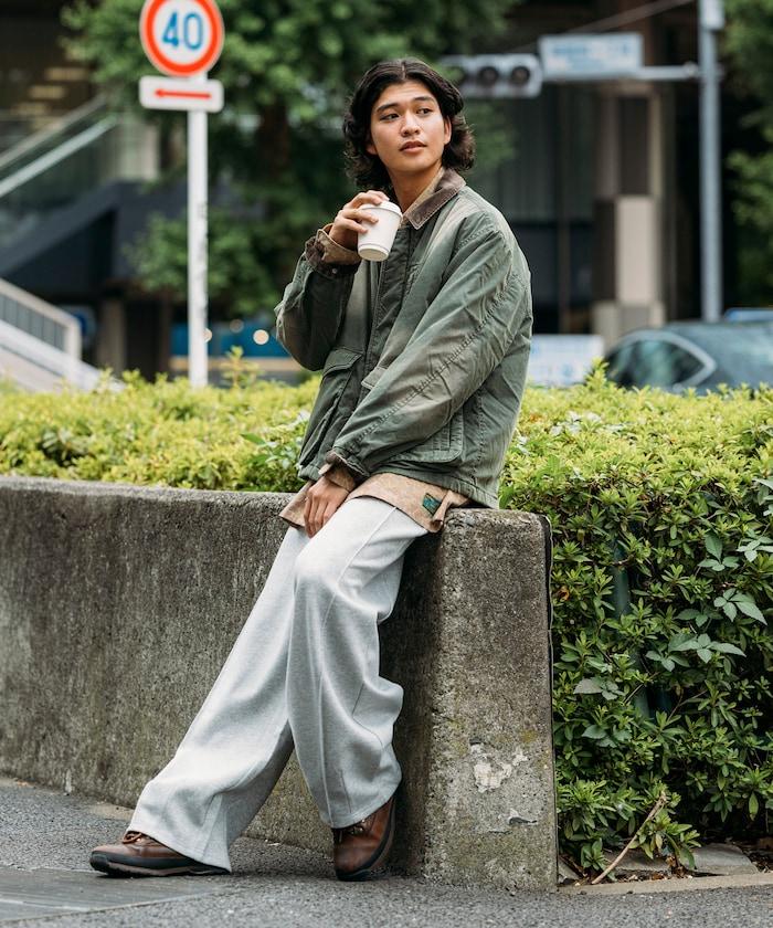 拼接彎曲剪裁寬鬆衛褲