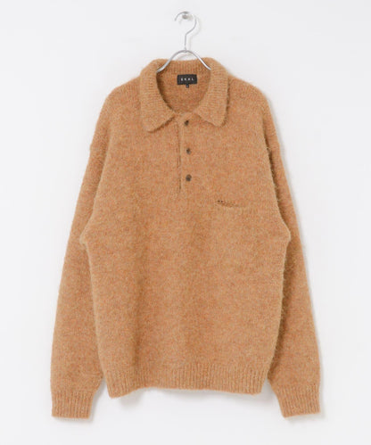 毛絨針織翻領套頭衫