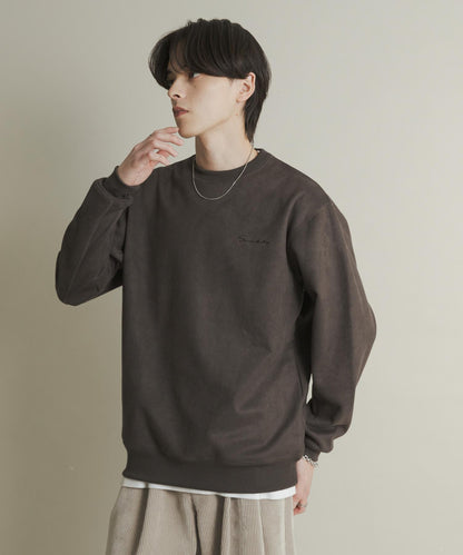 刺繡仿麂皮圓領衛衣