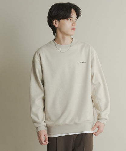 刺繡仿麂皮圓領衛衣