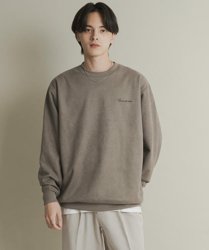 刺繡仿麂皮圓領衛衣