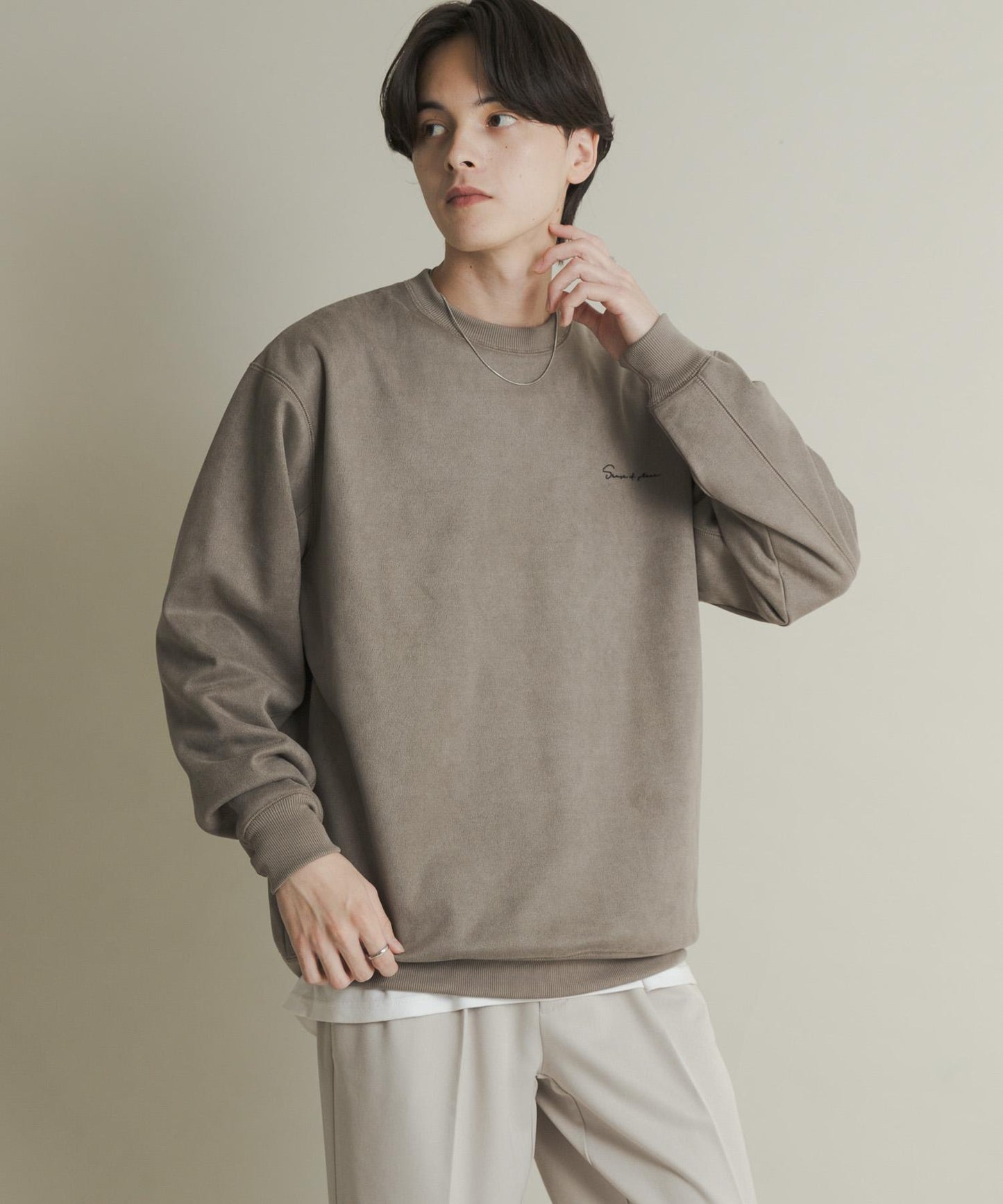 刺繡仿麂皮圓領衛衣