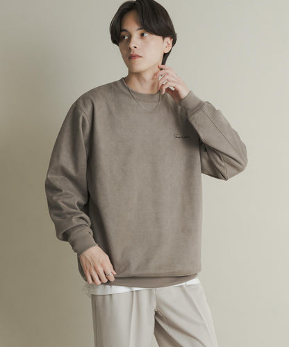 刺繡仿麂皮圓領衛衣