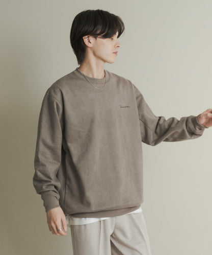 刺繡仿麂皮圓領衛衣