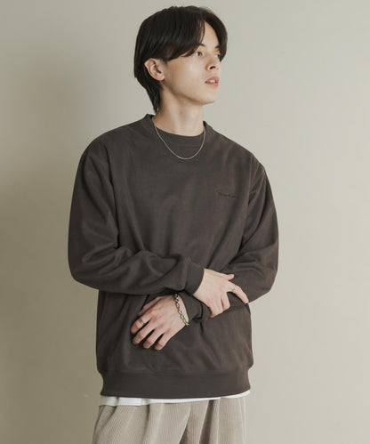 刺繡仿麂皮圓領衛衣